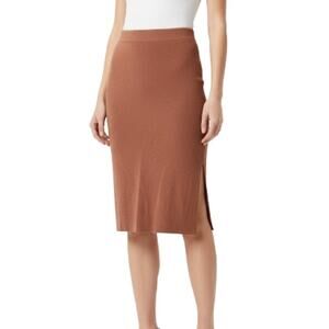 Bobeau Knit Straight Pencil Skirt Brown Side Slit NWOT Size Large